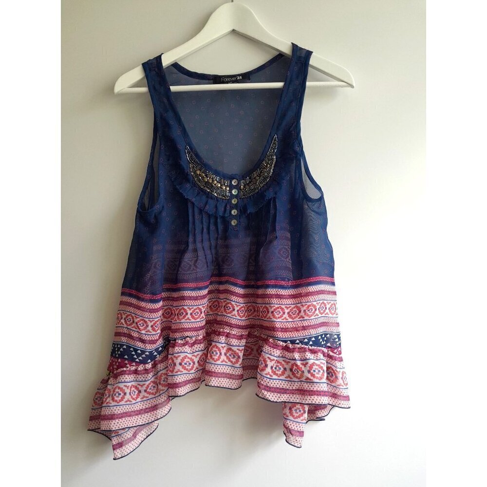 Forever 21 Blingy Babydoll Top Red, White, Blue Size S